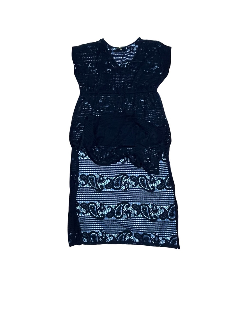 Black Crochet Maxi Dress Swim Cover Up Drawstring Beach Sleeveless Long Boho - Picture 10 of 12
